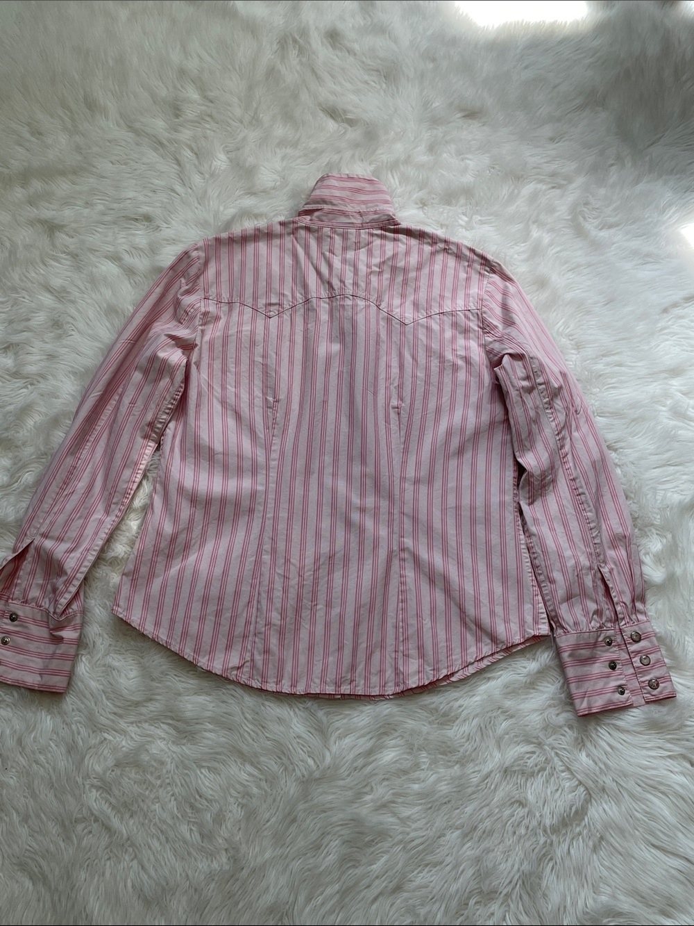 GAP Vintage Women's Western Pink Striped Button-Down (floral snaps) Shirt Medium - Picture 12 of 15